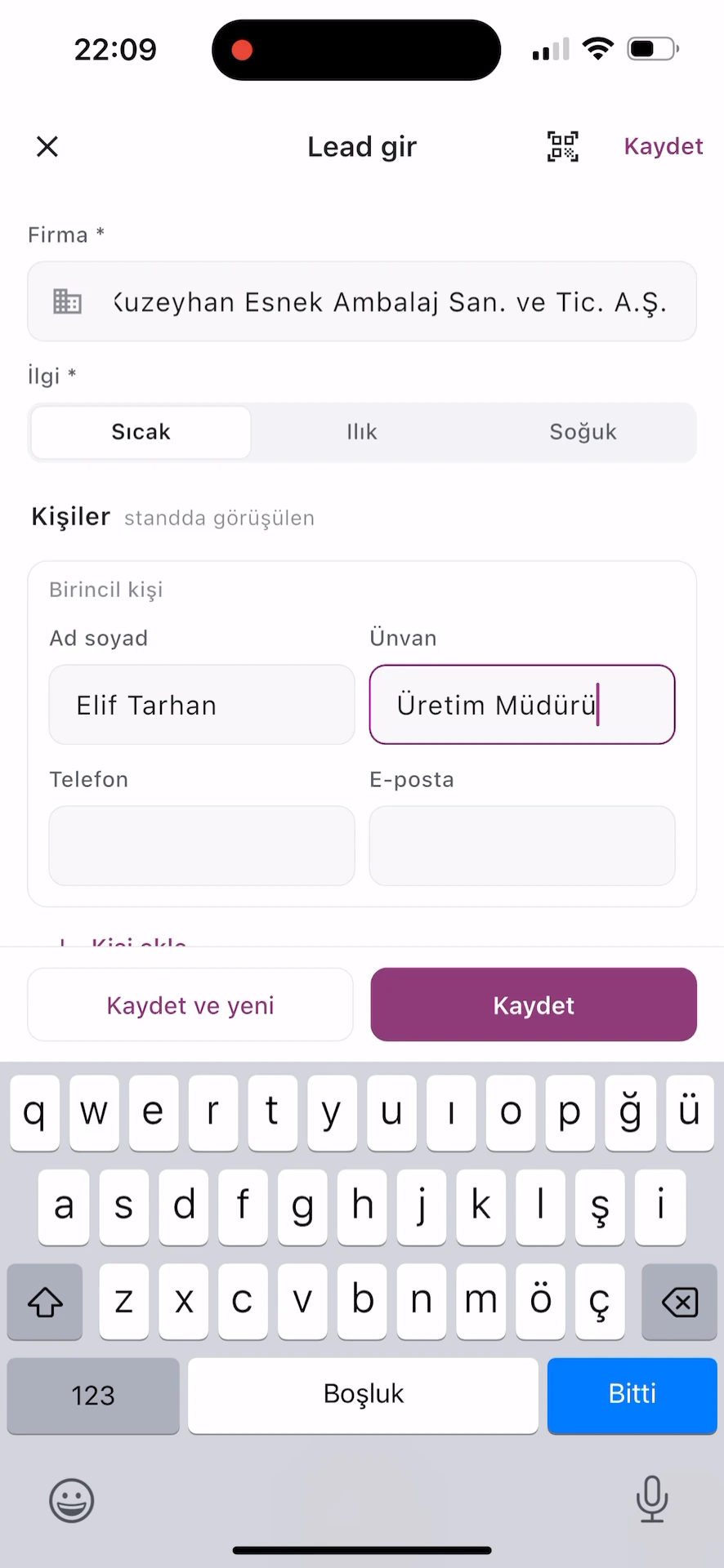 Fuar standında yakalayın — Solk ekranı, örnek veri