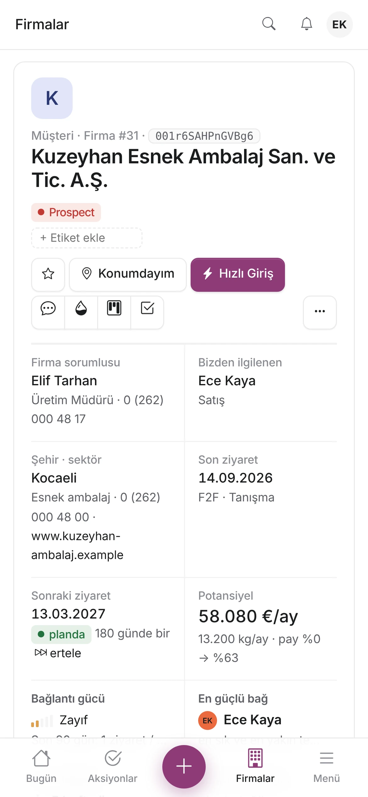 Ziyaret konumda, demo aşamada — Solk ekranı, örnek veri