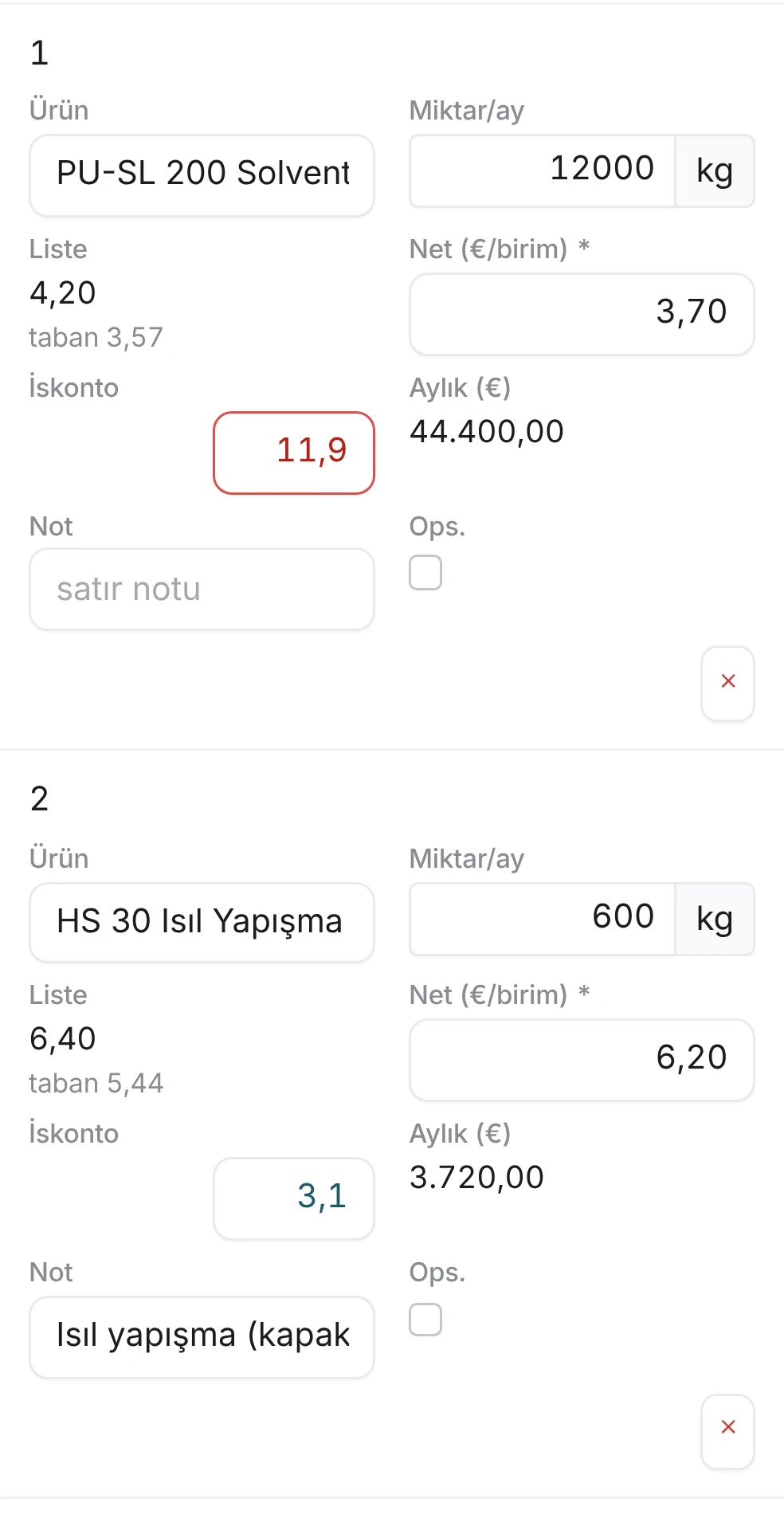 Olumlu demo teklife döner — Solk ekranı, örnek veri